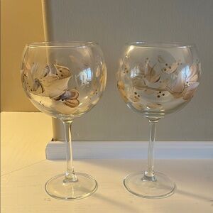 Hand-Painted Floral Wine Glasses